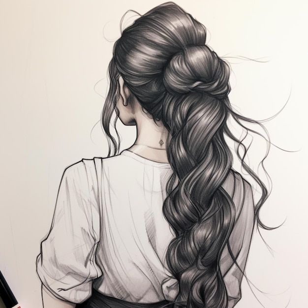 Zeichnung einer Frau mit langen Haaren in einem Pferdeschwanz generativ ai