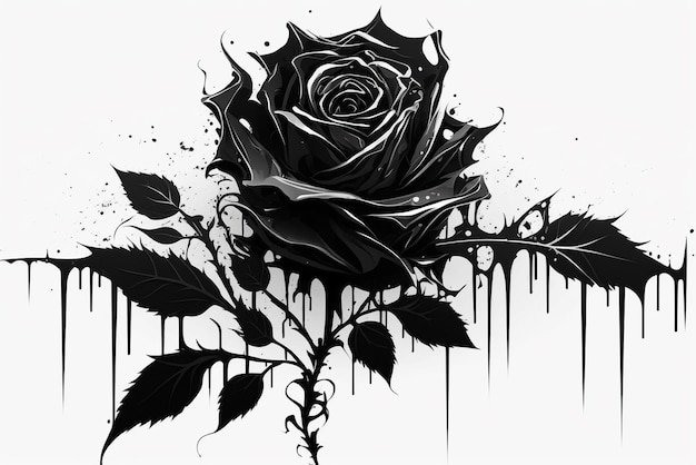 Zeichnung einer schwarzen Rose auf weißem Hintergrund