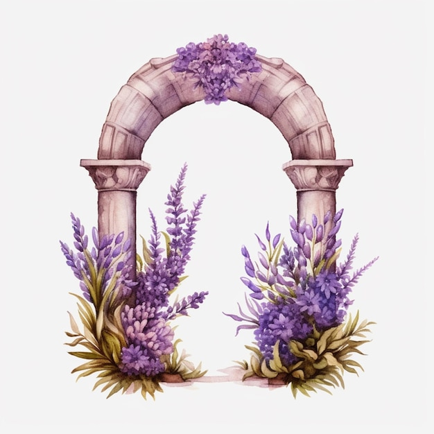 Zeichnung eines Bogens mit Blumen und Lavendel.