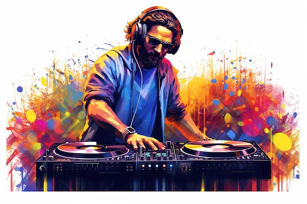 Zeichnung eines männlichen DJs isoliert auf weißem Hintergrund, generiert von KI