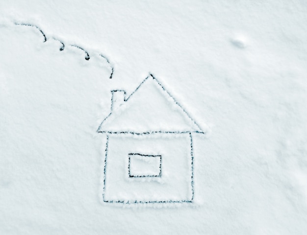 Foto zeichnung haus auf schnee