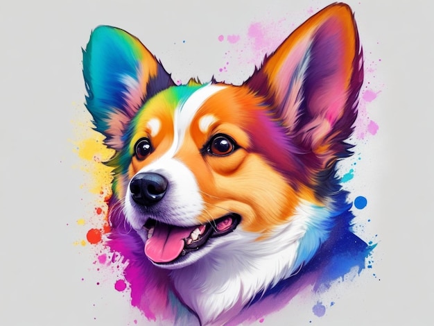 Zeichnung von Hund Corgi Spritzerfarbe Aquarell KI GENERATED