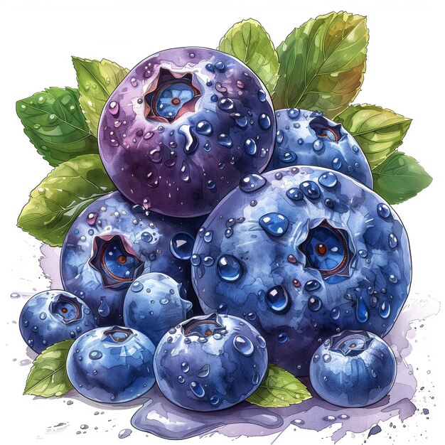 Foto zeichnung von isolierten blaubeeren auf weißem hintergrund