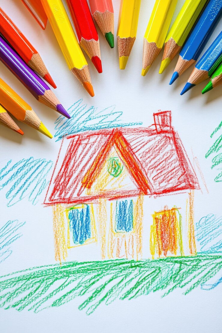 Zeichnung von Kindern mit Bleistift Selektive Fokussierung