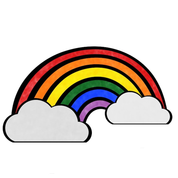 Zeichnung von LGBT-Regenbogenfarben mit isolierten Wolken auf weißem Hintergrund