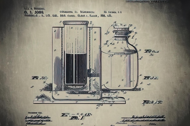 Zeichnungen chemischer Zusammensetzungen in einer KolbeIllustration Generative KI