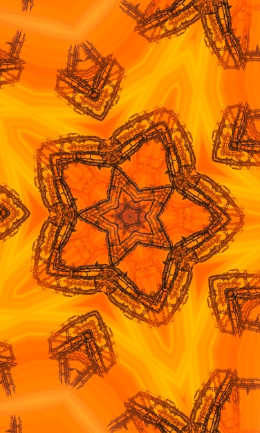 Zeichnungsmuster auf orangem Hintergrund Orange polygonalen Kaleidoskop-Muster, die aus Dreiecken bestehen. Geometrischer Hintergrund im Origami-Stil mit Farbverlauf. Gestalten Sie für Ihr Unternehmen. Vertikales Bild.