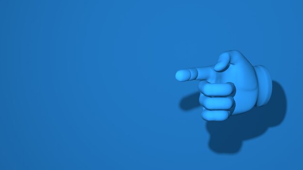 Zeigefinger der Hand. Illustration gestikulieren Sie, Richtung, Ort. Stilvolle minimale abstrakte horizontale Szene, Platz für Text. Trendige klassische blaue Farbe. 3D-Rendering