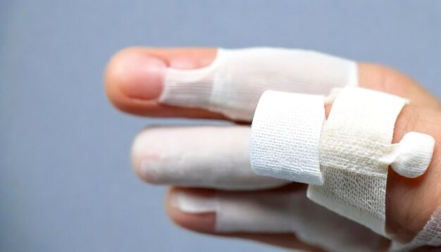 Zeigefinger mit Verband auf dem Hintergrund