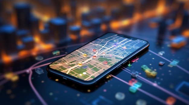 Zeigen Sie auf dem Smartphone mit dem GPS-Navigatorsymbol und der Karte „Generative KI“.
