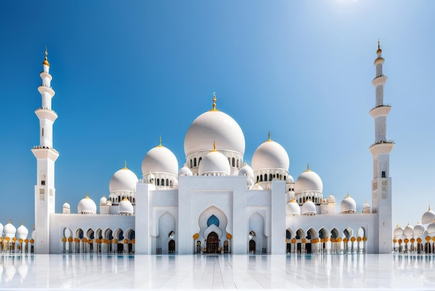 Zeigen Sie die Pracht der Sheikh Zayed Grand Mosque unter klarem blauen Himmel