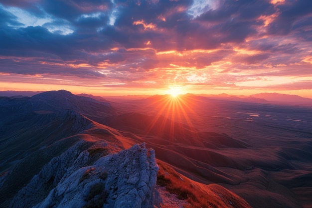 Zeigen Sie eine Panoramaaufnahme eines lebendigen Sonnenaufgangs