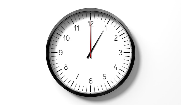 Zeit um 1 Uhr klassische analoge Uhr auf weißem Hintergrund 3D-Illustration