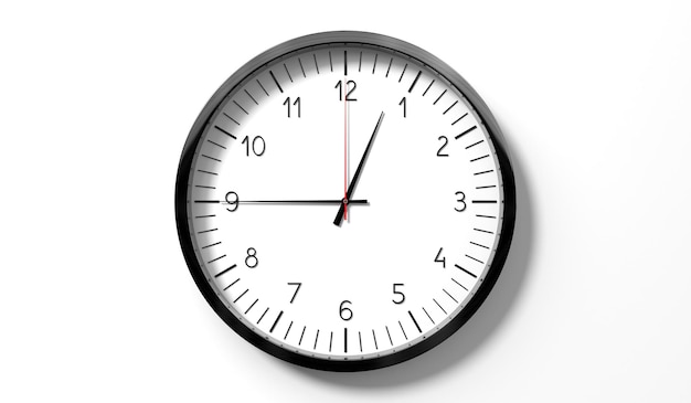 Zeit um viertel zu einer Uhr klassische analoge Uhr auf weißem Hintergrund 3D-Illustration