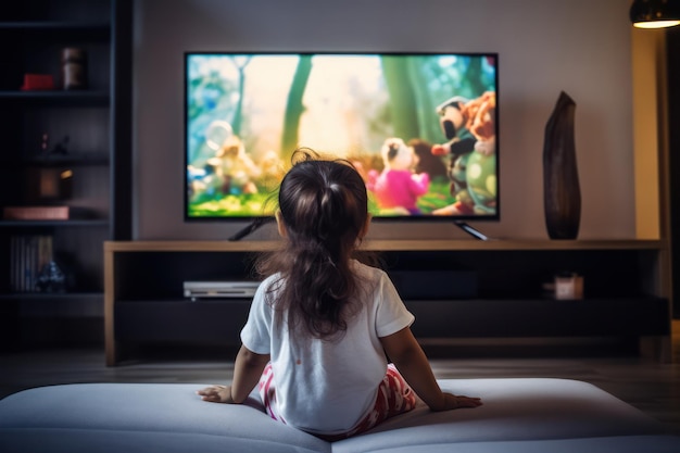 Zeit vor dem Bildschirm, Freude, junges Mädchen, vertieft im Fernsehen, erlebt Momente der Freude