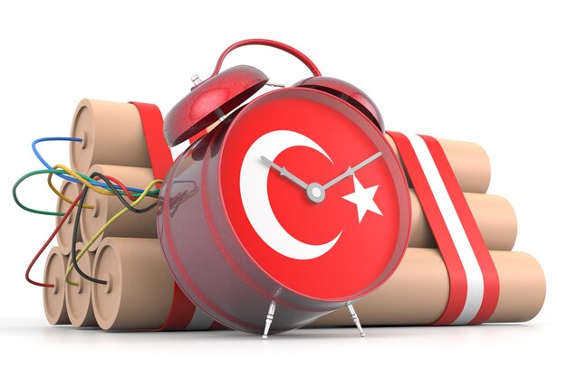 Zeitbombe mit türkischer Flagge. 3D-Rendering
