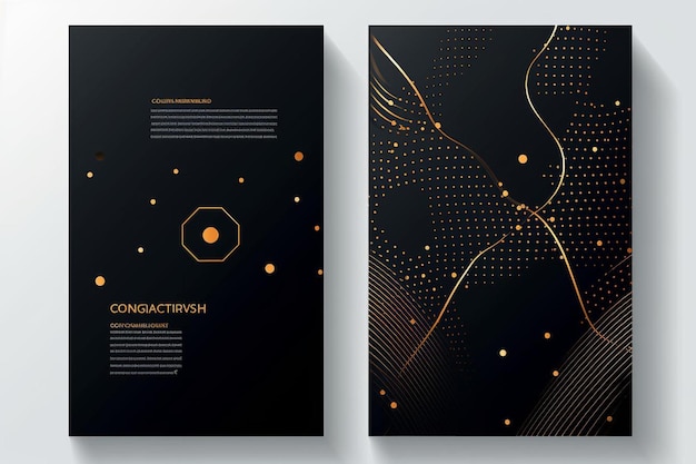 Foto zeitgenössische abstrakte technologie cover-design set luxus-hintergrund mit gold-linie-muster premium