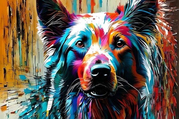 Zeitgenössische Acrylmalerei Kunstillustration der abstrakten Nahaufnahme eines Hundegesichtes künstlerischer Druck digitale Kunst Ölgemälde Aquarellmalerei