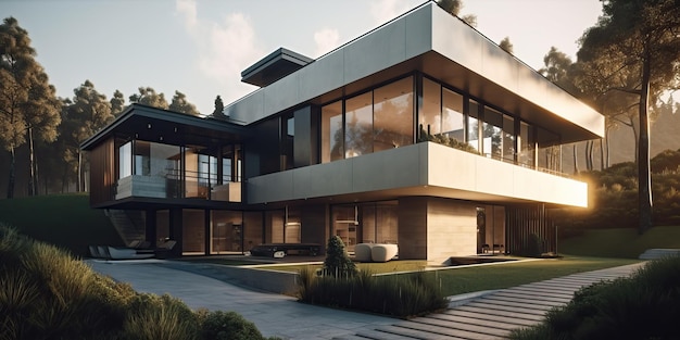 Zeitgenössische einzigartige Villa mit modernem architektonischem Design generative ai