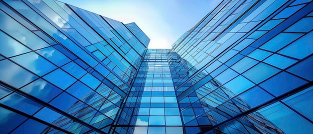 Zeitgenössische Skyline-Blau-Glas-Wolkenkratzer in der städtischen Unternehmenslandschaft