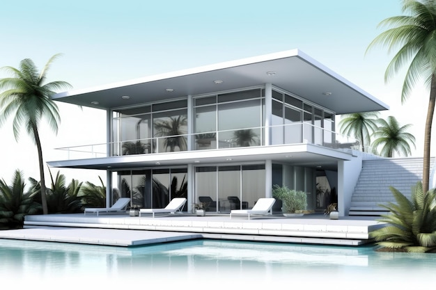 Zeitgenössisches Haus mit Swimmingpool und Palmen Generative KI