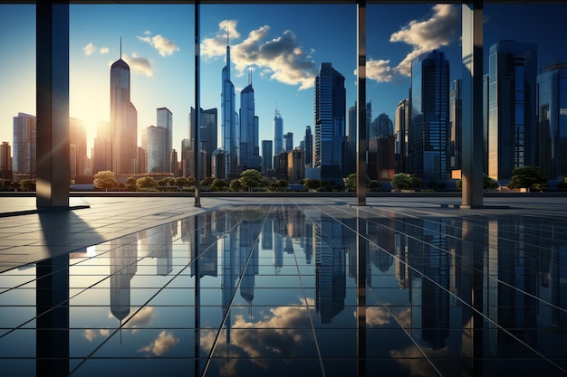 Zeitgenössisches Stadtbild Moderner Hintergrund mit Wolkenkratzerfenstern und Kopierraum