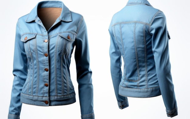 Zeitlose Denimjacke für Frauen Vielseitiger Stil vor weißem Hintergrund