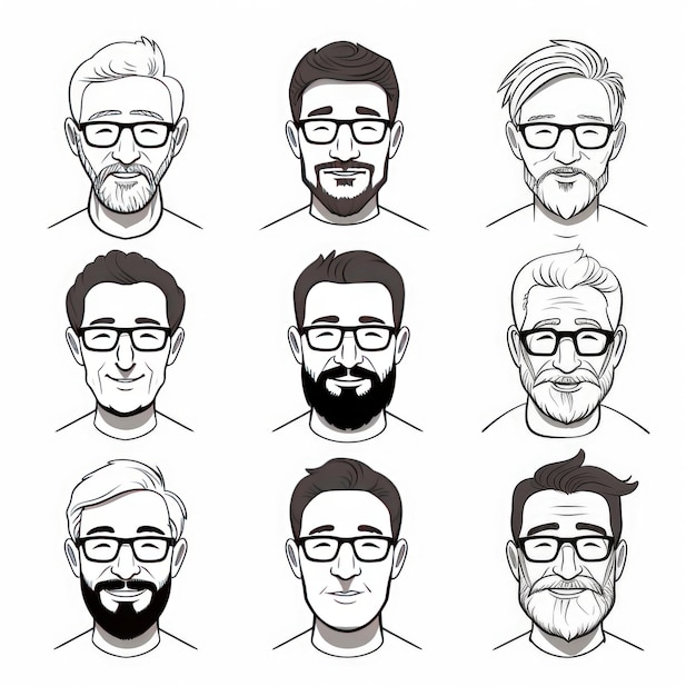 Foto zeitlose porträts eine sammlung von neun minimalistischen schwarz-weißen ikonen, die männer in verschiedenen st.