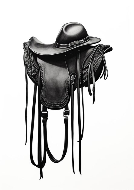 Foto zeitlose schwarz-weiß-fotografie eines cowboy-sattels auf weiß generative a