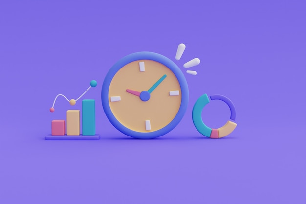 Zeitmanagementkonzept mit Uhr und graph.3d render.