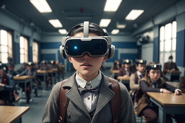 Zeitreise durch historische Nachstellungen in virtueller Realität in futuristischen Klassenzimmern