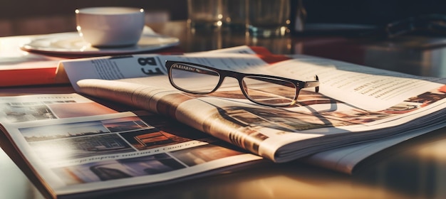 Zeitschriften auf dem Tisch mit Brillen