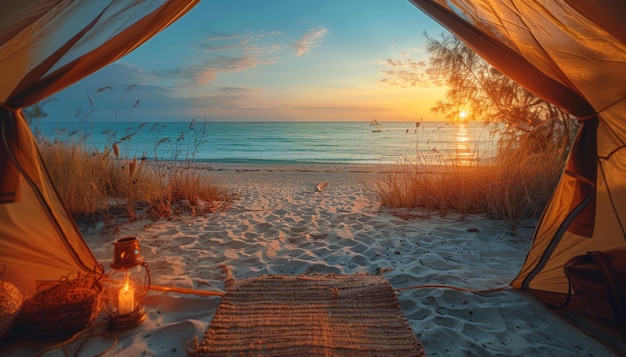 Foto zelt am strand mit blick auf den ozean