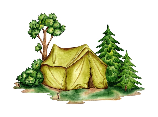 Zelt im Wiesen-Camping-Aquarell