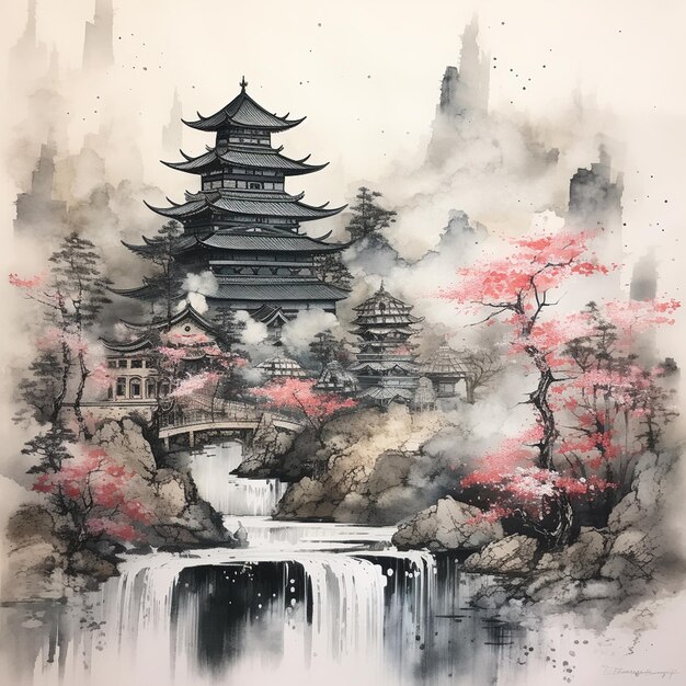 Foto zen-abstrakte sumie-tintenmalerei