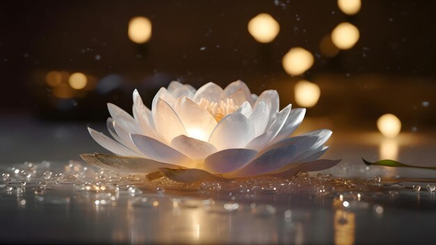 Zen-Ambience-Lotusblume auf der Wasseroberfläche mit Bokeh Neuralnetzwerk im Mai 2023 generiert Nicht auf einer tatsächlichen Szene oder einem Muster basiert