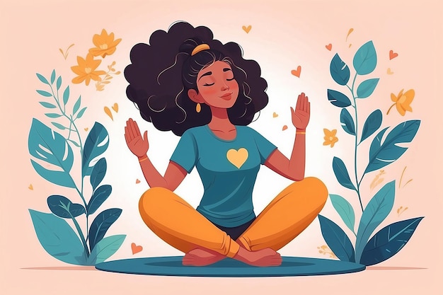 Zen en el amor propio Flujo de energía positiva en el estilo plano Ilustración vectorial de yoga