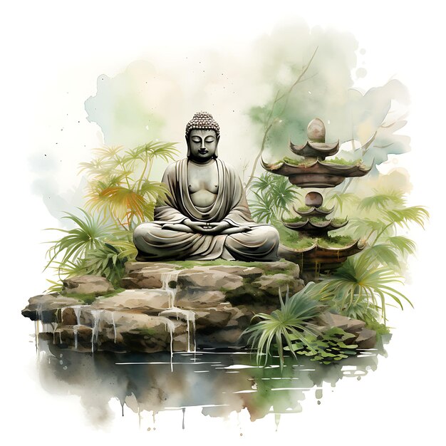 Zen Geist Garten Bambus und Moos Meditation Kissen Buddha gemütliche Aquarelle der Natur dekorativ