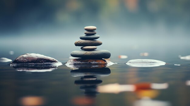 Foto zen-hintergrund mit gestapelten steinkehlchen im wasser