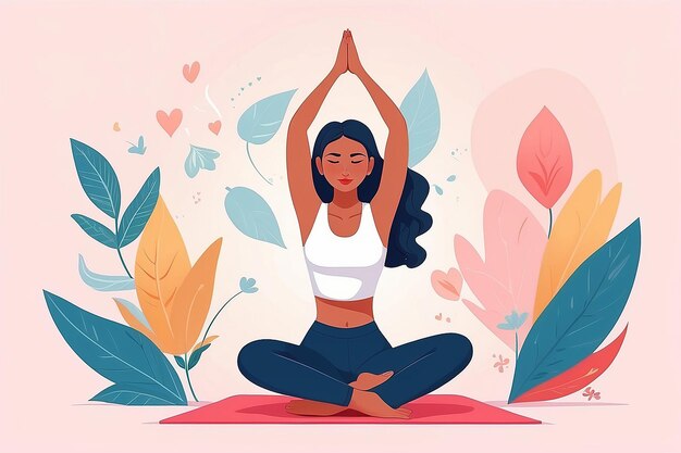Zen in SelfLove Positive Energie Flow in Flat Style Yoga Vektor-Illustration