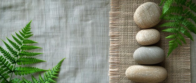 Zen Pebble Stack amp Bamboo Mat en el lino