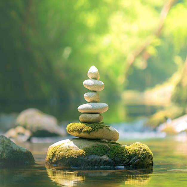 Zen Ruhe Steine ruhen friedlich am Fluss für Meditation Für Social Media Post Size