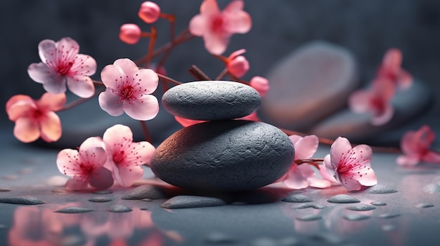 Zen-Spa-Steine mit Blumen Generative Ai