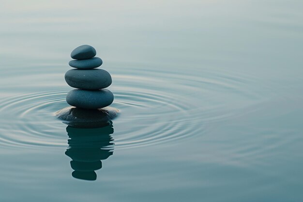 Zen-Steine im Gleichgewicht in ruhigem Wasser