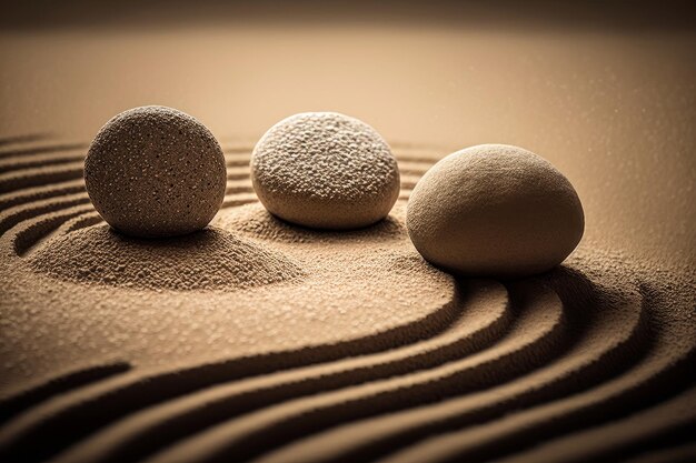 Zen-Steine mit Linien im Sand Spa-Therapie Illustrator AI Generative