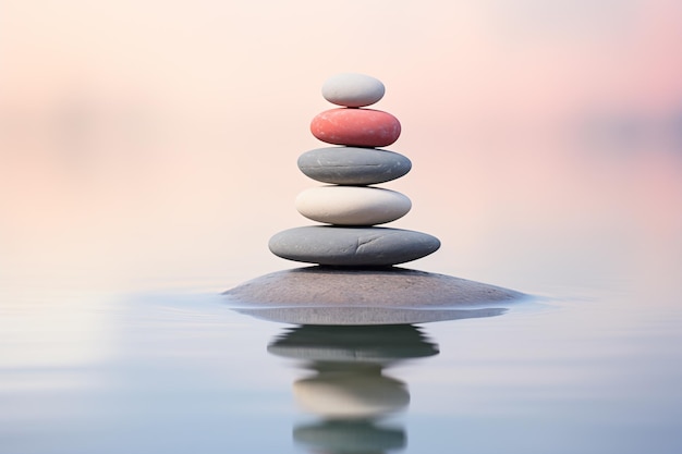 Foto zen-steinstapel auf wasser mit naturhintergrund für gleichgewicht und harmonie