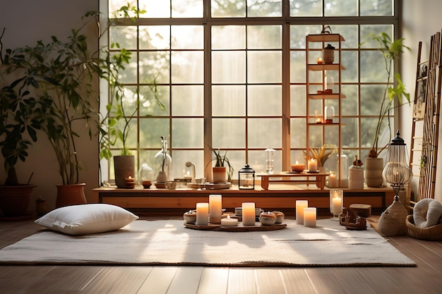 Zen Yoga Studio Bambu e Natureza Contexto Serene Yoga Studi Design Criativo Transmissão ao vivo Contexto