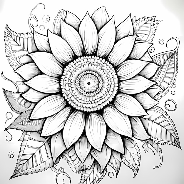 Zentangle florece cautivador girasol Zentangle página para colorear