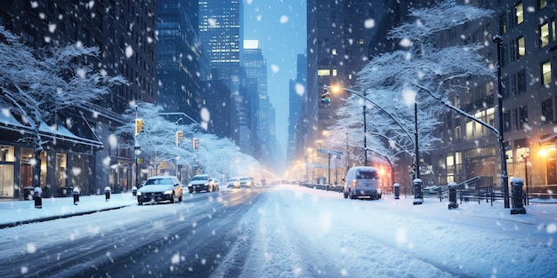Zentrale Straße in New York unter dem Schnee