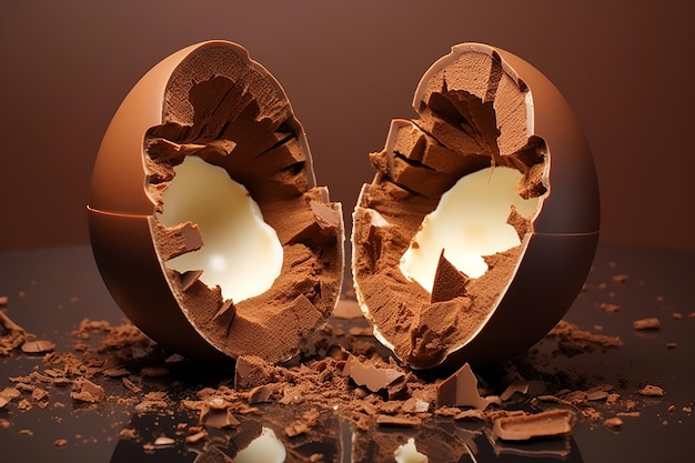 Zerbrochene Schokoladeneier und zerbrochene Schalen, generative KI